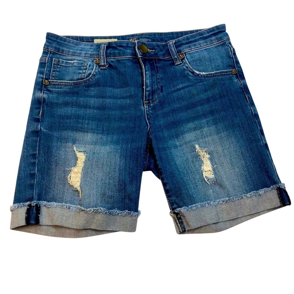 Kut from the Kloth Catherine Boyfriend Premium Denim Shorts Distressed Front
